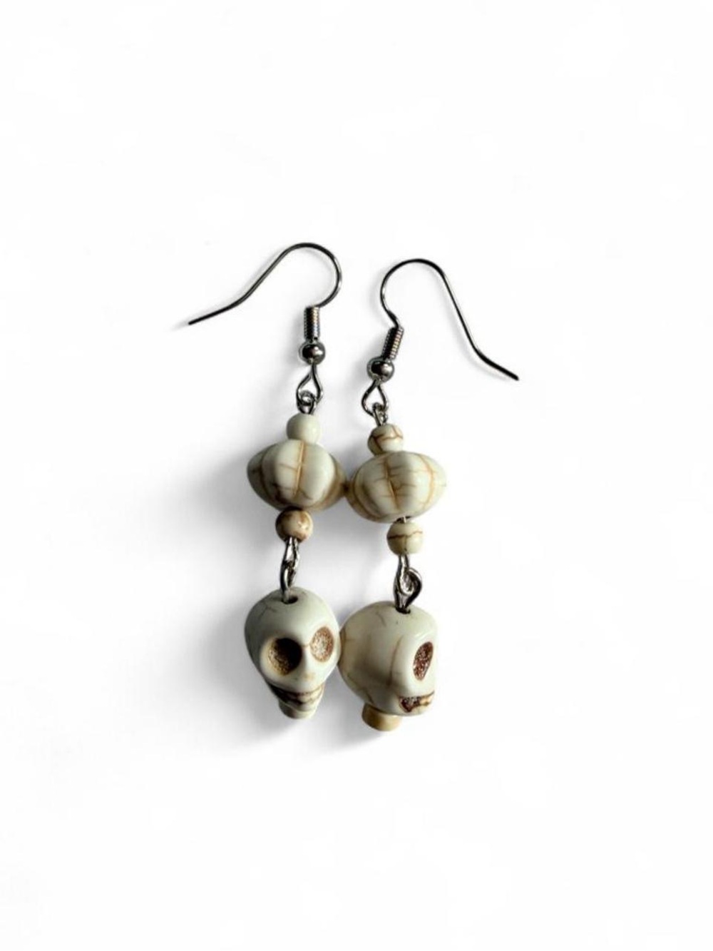 Handmade White Howlite Stone Skull Dangle Earrings Desert Goth Alt